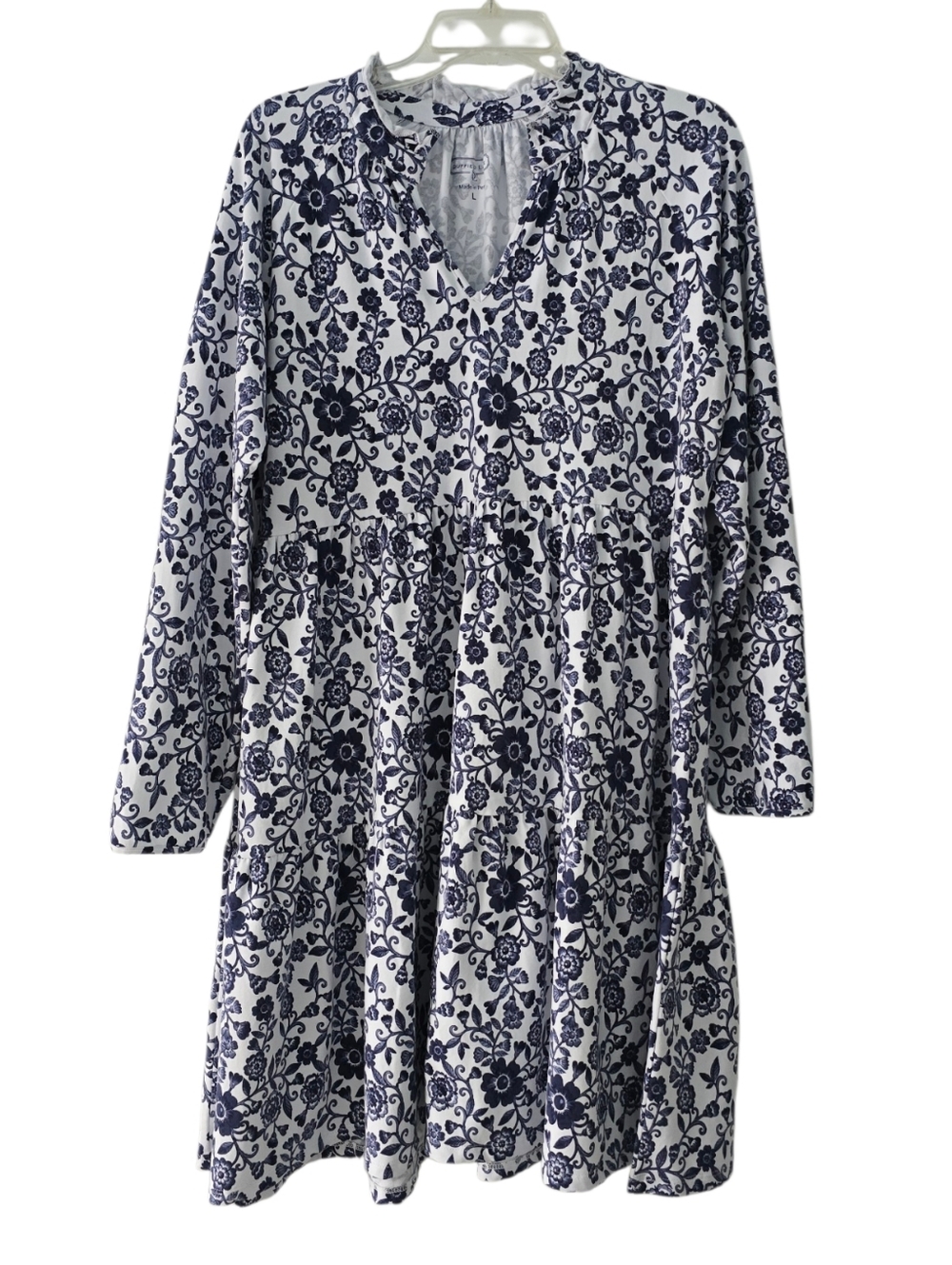 Duffield Lane Fiona Dress Morning Glory Navy Floral Pima Cotton Size Large - Picture 2 of 5